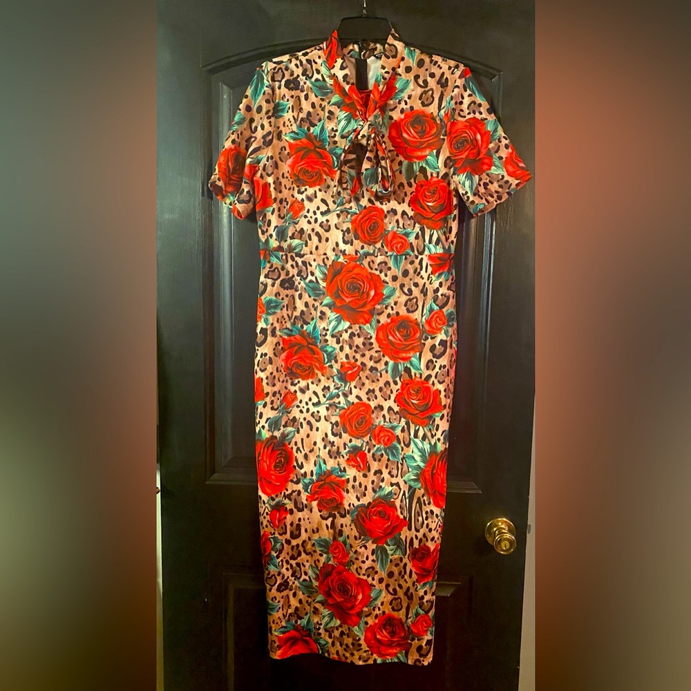 Leopard and rose maxi dress